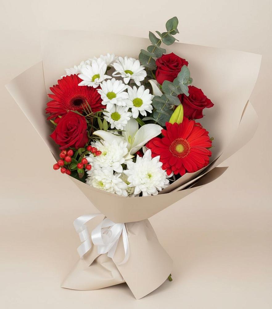 Букет цветов из: Розы, Хризантемы, Герберы и Лилии в Белосельском