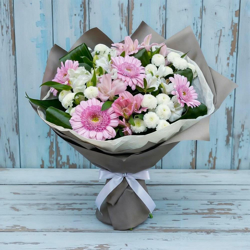 Букет цветов из: Герберы, Альстромерии и Хризантемы в Белосельском
