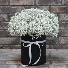 Цветочная композиция из Гипсофила в шляпной коробке в Белосельском
